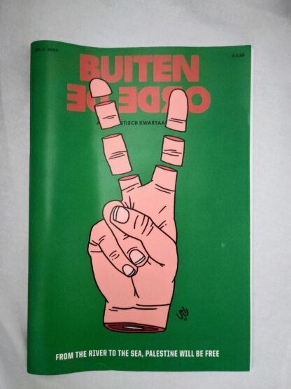Een groene omslag van de vierde editie van de buiten de orde van 2023 met daarop een vredesteken die in stukken is gesneden